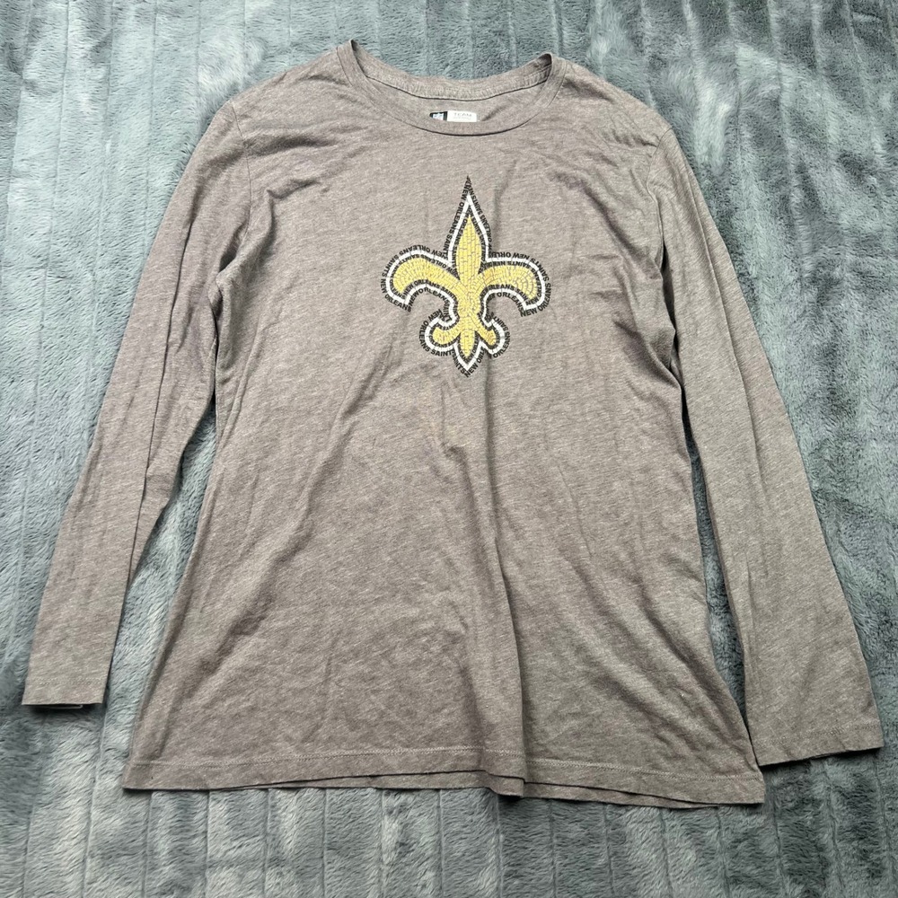 NFL Team Apparel New Orleans Saints Long Sleeve Gray Graphic T-Shirt 2XL Womens